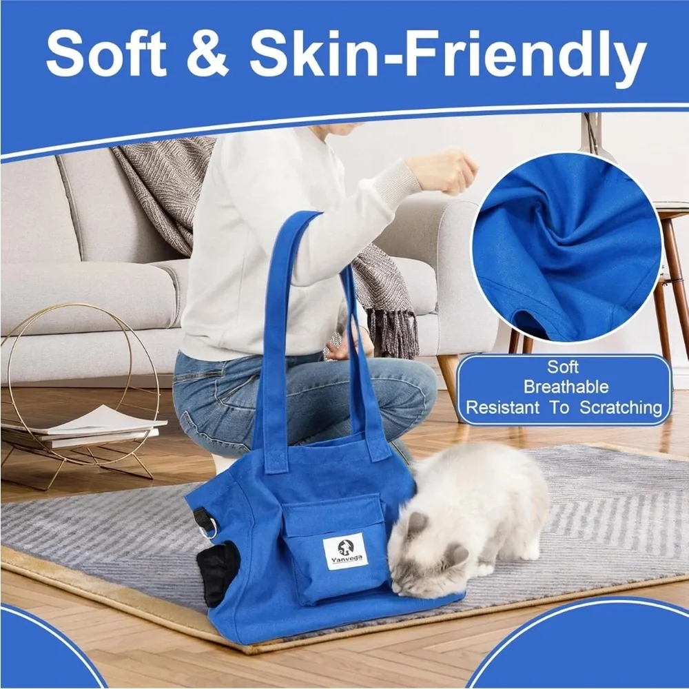 Pet Soft Travel Carrier Tote XL Bag 16-30 lbs Crossbody Strap Dog Cat Blue NEW